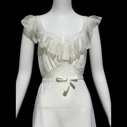WONDER MAID, vintage 1940s nightgown slip dress, white nylon slip dress