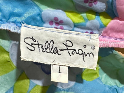 STELLA FAGIN, vintage 1960s Robe, Long Airy Blue and Pink Embossed Flower Wrap Front dressing gown
