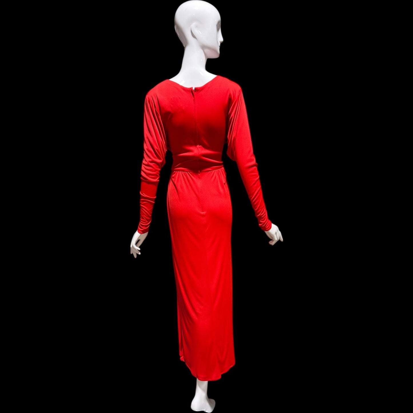 TADASHI Vintage evening dress gown, 1980s glam red sequin sarong gown