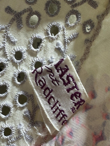 RADCLIFFE vintage 1930s nightgown, "Great Master Print" floral hydrangea night dress, bias cut with pale blue eyelet lace