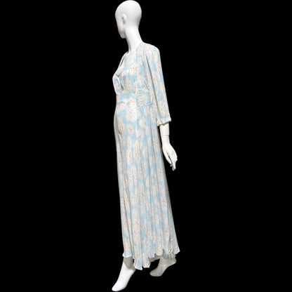 RADCLIFFE vintage nightgown robe set, 1940s FLORAL blue bias cut lingerie slip dress peignoir