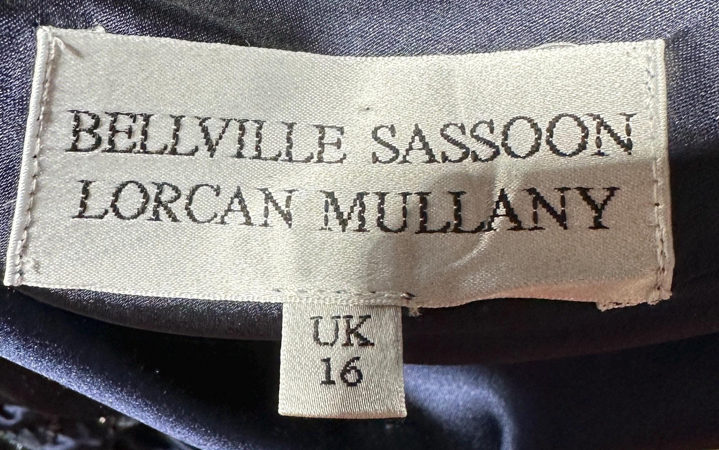 BELLVILLE SASSOON Lorcan Mullany, vintge 1990s evening dress, midnight blue silk beaded sheath slip gown