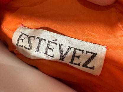 ESTEVEZ Vintage 1970s evening dress gown, Orange One Shoulder Pleated Chiffon full length gown