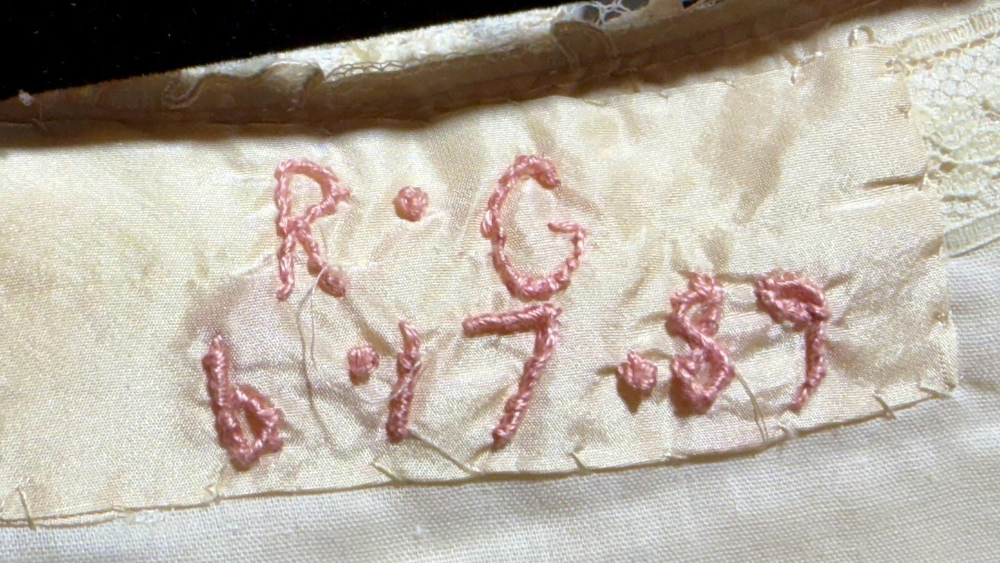 1980s Custom Made vintage wedding dress, dated 1989, Cream lace beads silk mermaid gown