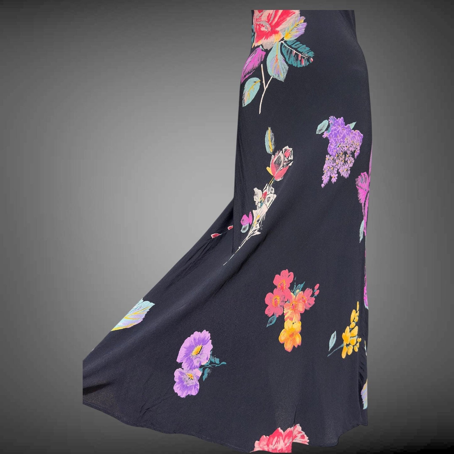 1990s vintage bias cut dress, Bodycon rose flower print evening sheath slip dress, maxi dress