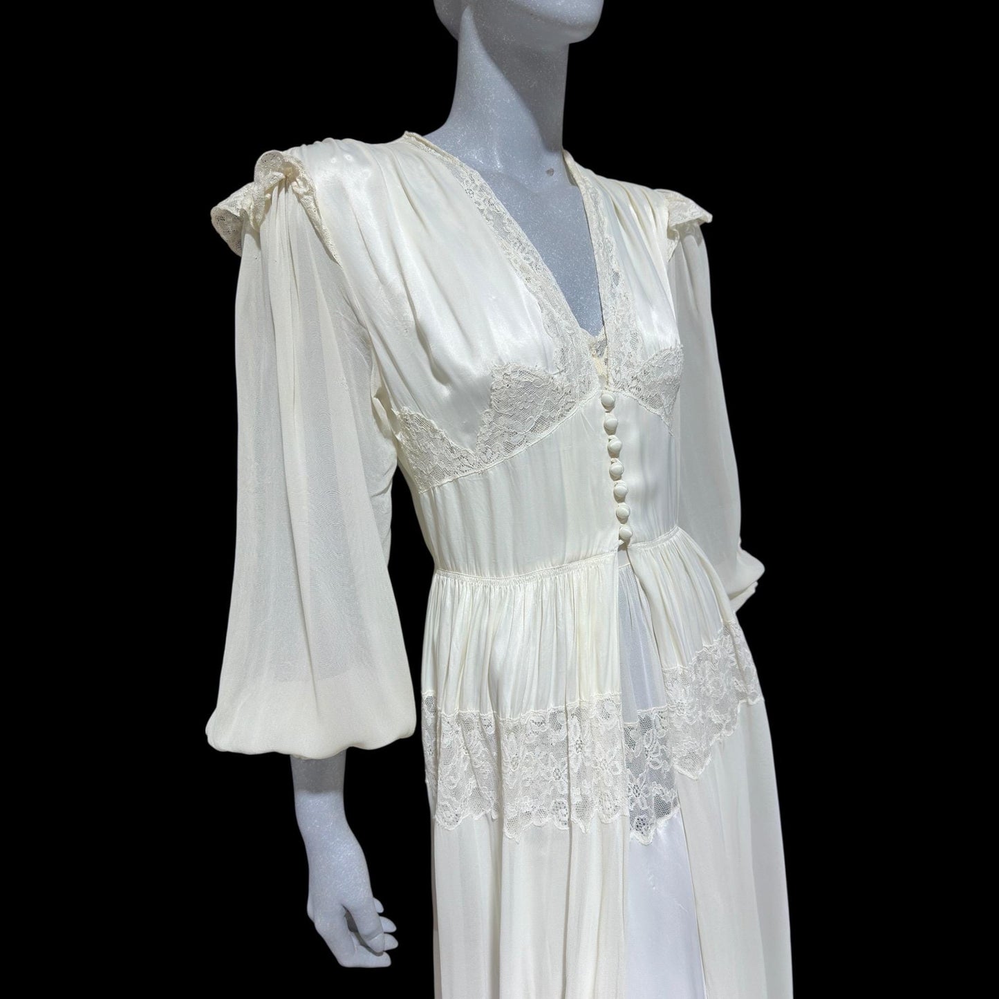 LADY DUFF Vintage 1940s Nightgown Robe Set, Bridal White Peignoir Dressing Gown & Slip Lingerie Dress