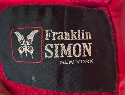 FRANKLIN SIMON, 1960s Mod red swing cape jacket, nubby wool button front car coat
