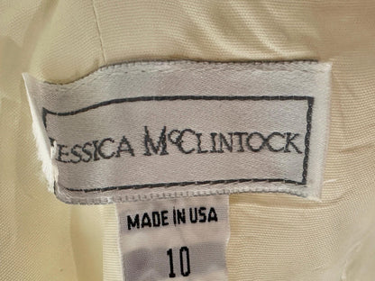 JESSICA MCCLINTOCK, vintage 1980s evening wedding dress, creamy white damask off shoulder gown