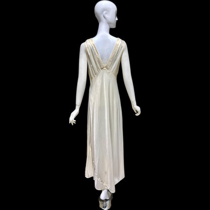 LAURA LANE Vintage Nightgown slip dress, 1940s pearly white satin Lingerie Dress, Medium
