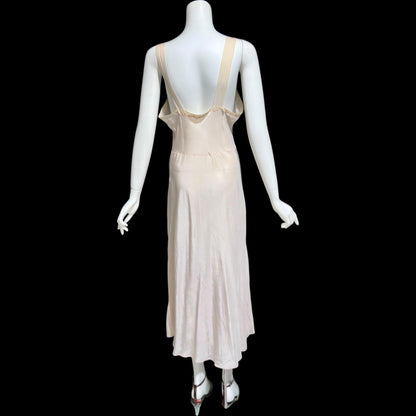 1930s Rayon & Silk Slip Dress: Vintage Bias Cut Pale Pink Nightgown, Lace Trim