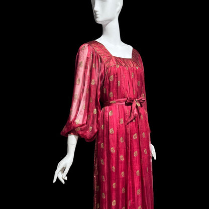 NEIMAN MARCUS Vintage 1970s evening dress, 100% Indian Silk Caftan Dress: Hippie Boho Maxi