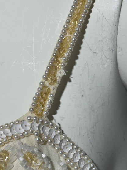 EVA HAYNAL FORSYTH, Vintage 1990s evening wedding dress, off white beaded sequins mermaid sheath slip dress gown