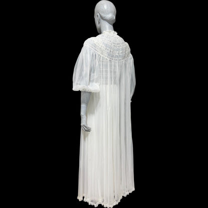 RADCLIFFE vintage 1940s nightgown robe set, bridal white chiffon wedding peignoir slip dress set