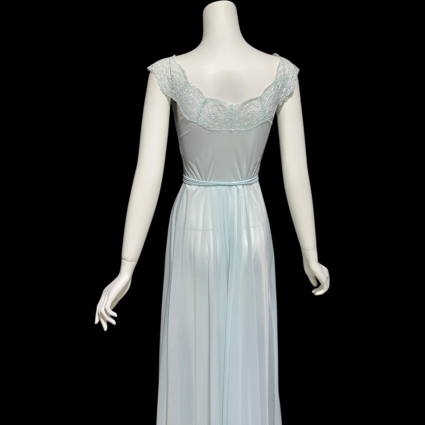 VANITY FAIR, vintage 1950s Nightgown Slip Dress, Sheer Powder Blue Nylon Lace House Dress