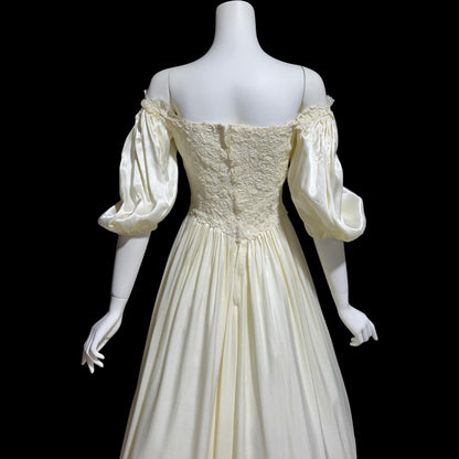 1960s vintage wedding dress, Off shoulder Juliet style bridal gown