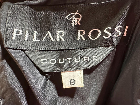 PILAR ROSSI COUTURE evening dress, vintage 1990s strapless pleated black gown