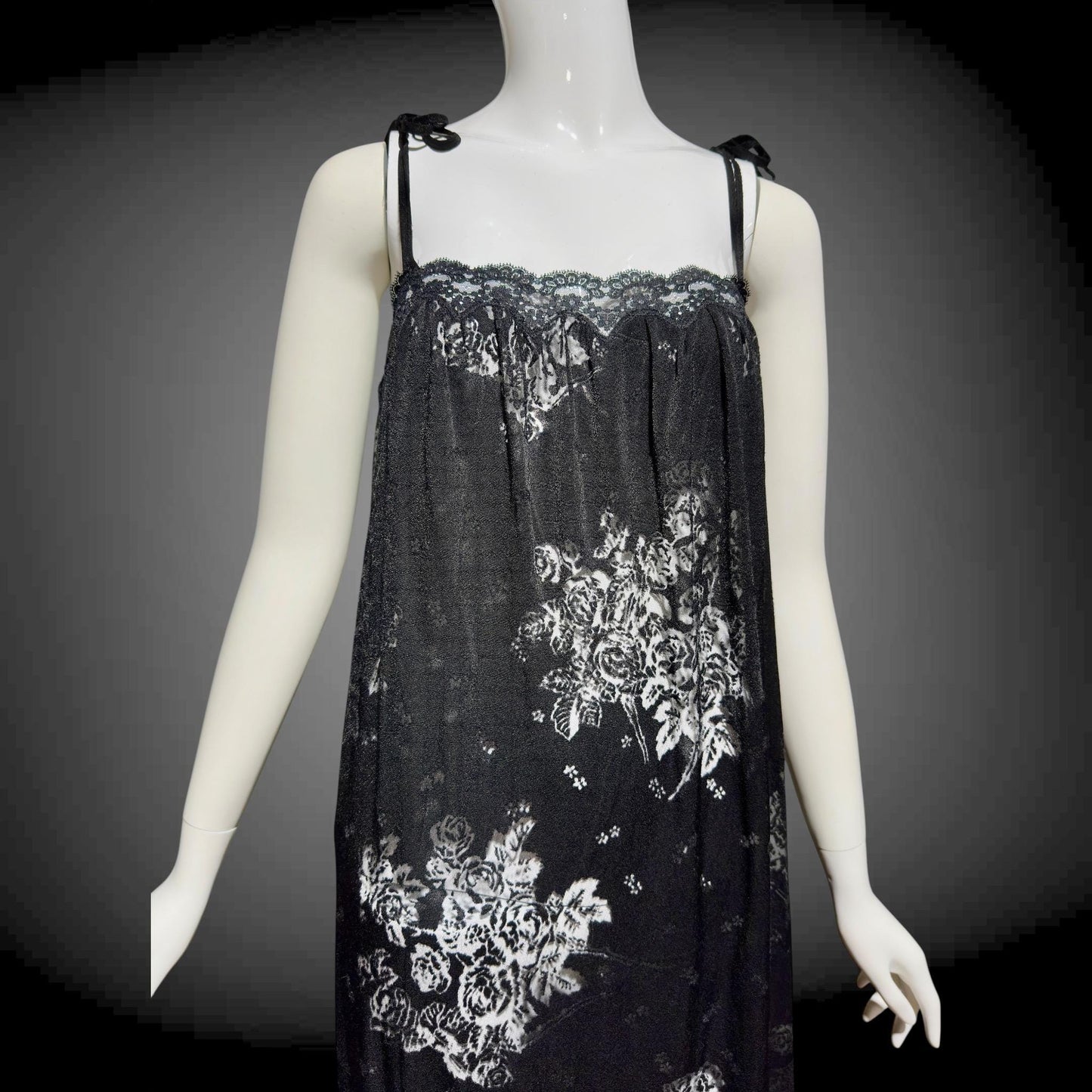 LOUIS FERAUD Paris vintage 1970s nightgown slip dress, Black burnout babydoll gown