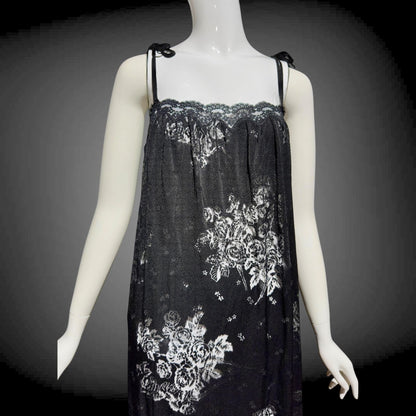 LOUIS FERAUD Paris vintage 1970s nightgown slip dress, Black burnout babydoll gown