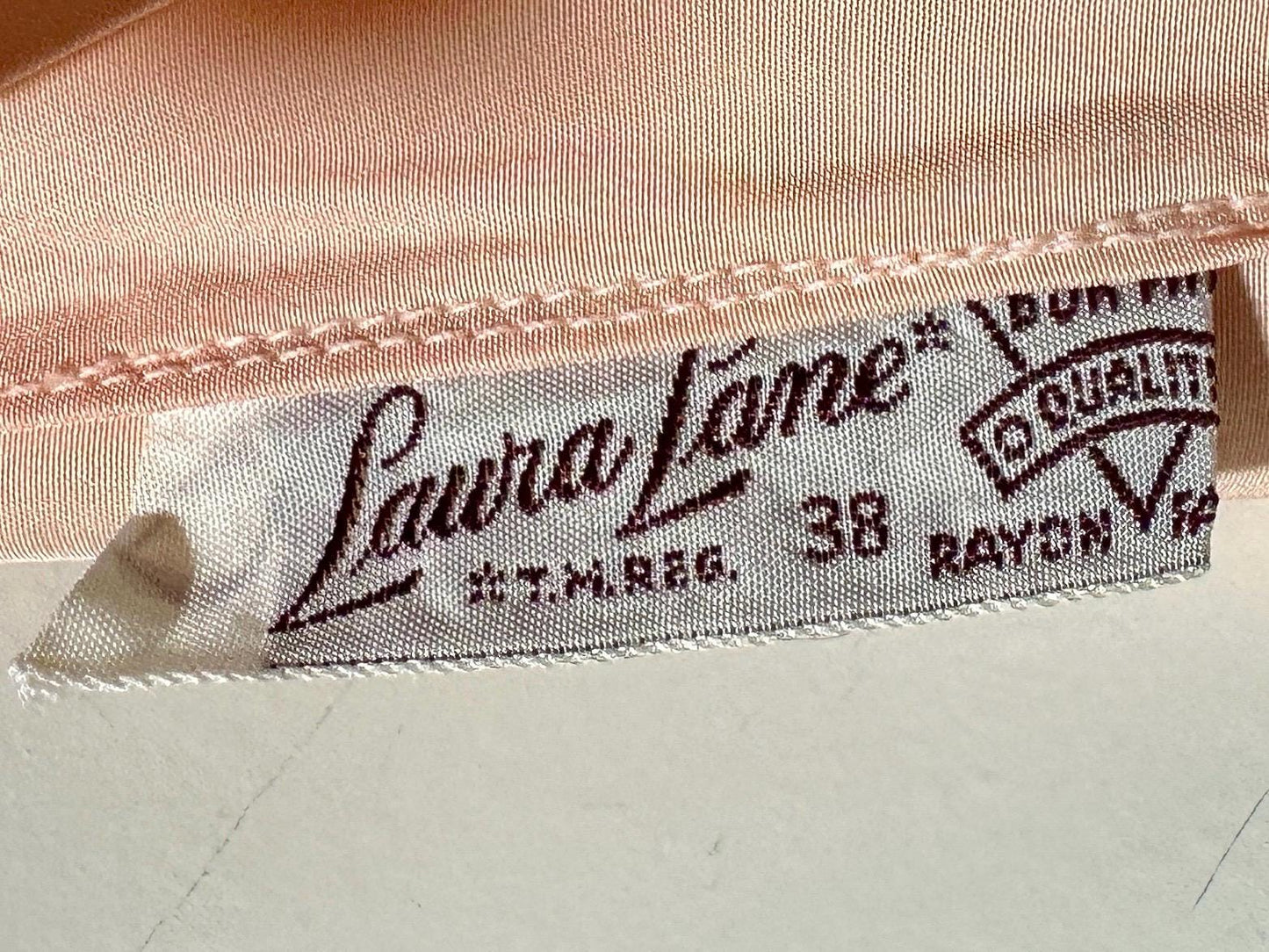 LAURA LANE, vintage 1940s nightgown slip dress, Shiny petal pink bias cut night dress, full length