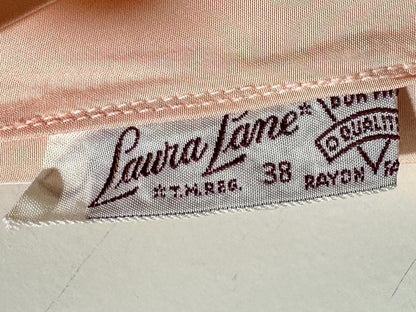 LAURA LANE, vintage 1940s nightgown slip dress, Shiny petal pink bias cut night dress, full length