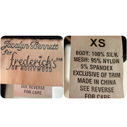 JACALYN BENNETT for FREDERICK'S of Hollywood, vintage Y2K nightgown slip dress, black silk and mesh
