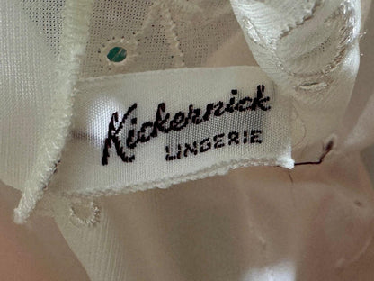 Kickernick, vintage 1940s Nightgown slip dress, white nylon scalloped full sweep night dress, full length