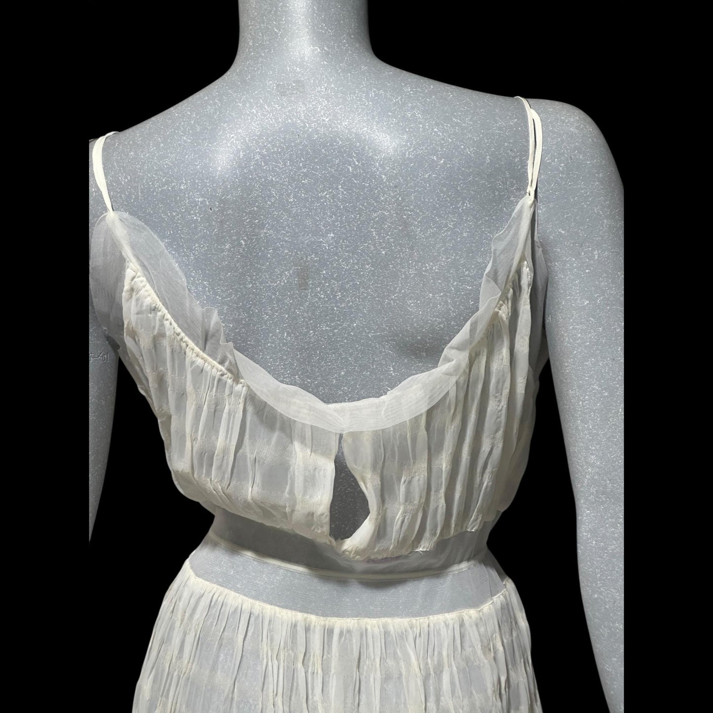 IRIS vintage 1930s Nightgown slip dress, ethereal white sheer waffled nylon lingerie dress