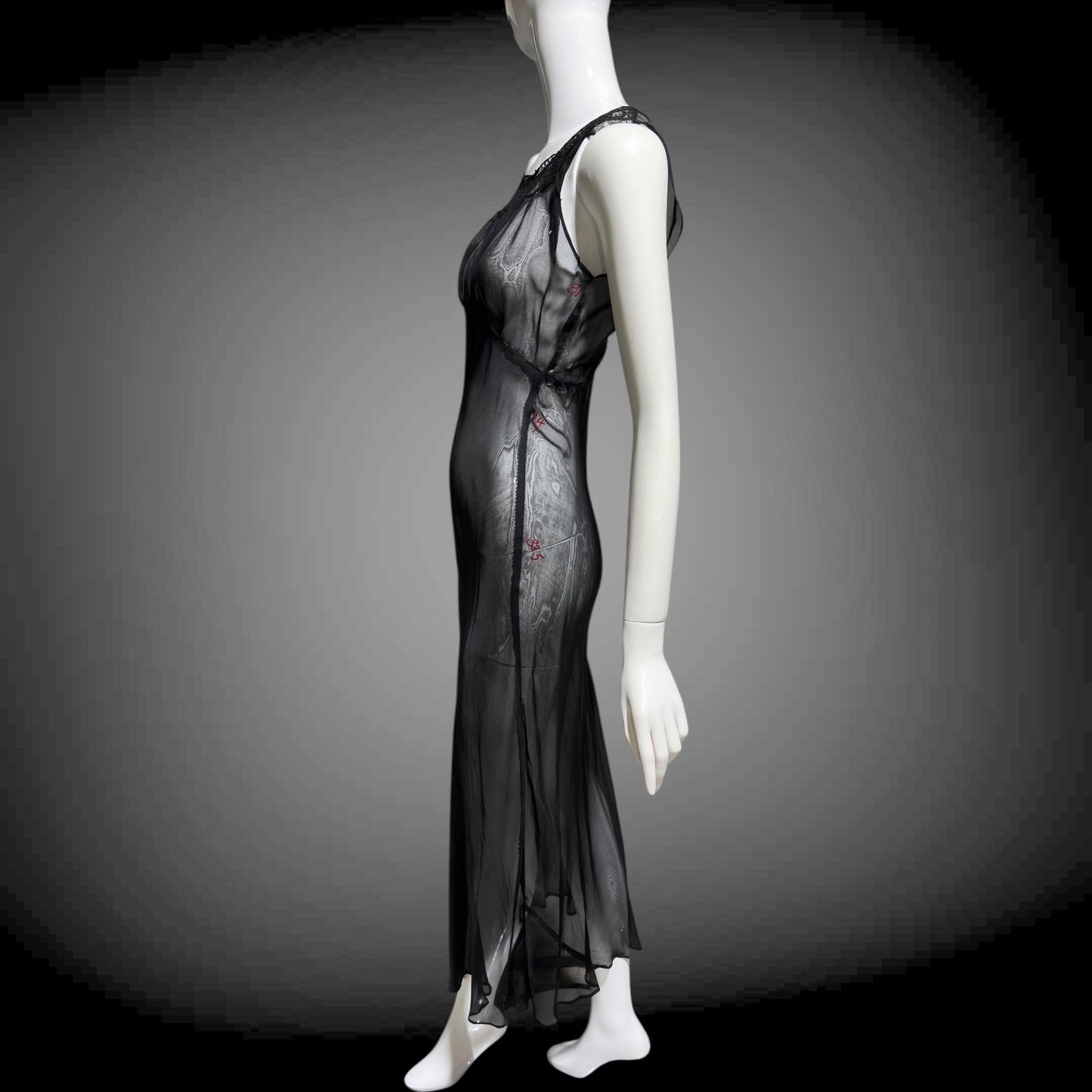 1930s vintage Nightgown slip dress, sheer sultry black night dress, bias cut with lace