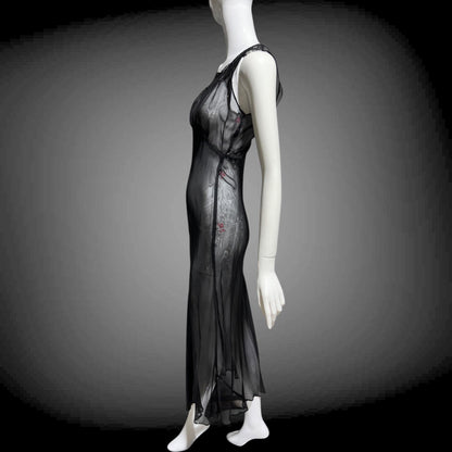 1930s vintage Nightgown slip dress, sheer sultry black night dress, bias cut with lace