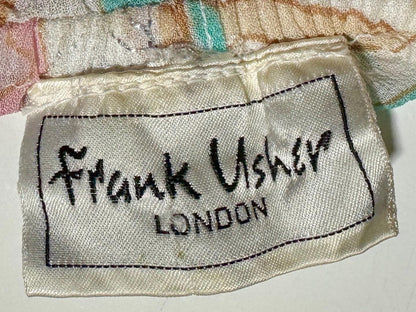 FRANK USHER LONDON, vintage 1970s evening dress, Pastel floral chiffon, Off shoulder gown