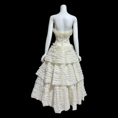 1950s vintage wedding gown, Custom Made white tiered lace cupcake dress ball gown