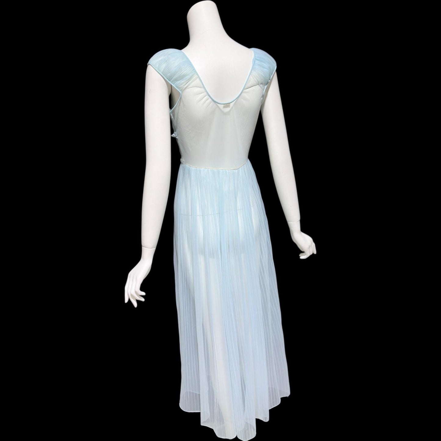 1940s Sheer Nightgown Slip Dress: Totally sheer powder blue micro pleat Old Hollywood Night Dress