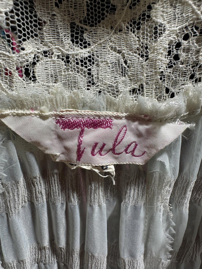 TULA, vintage 1940s nightgown robe set, powder blue striped sheer seersucker peignoir set