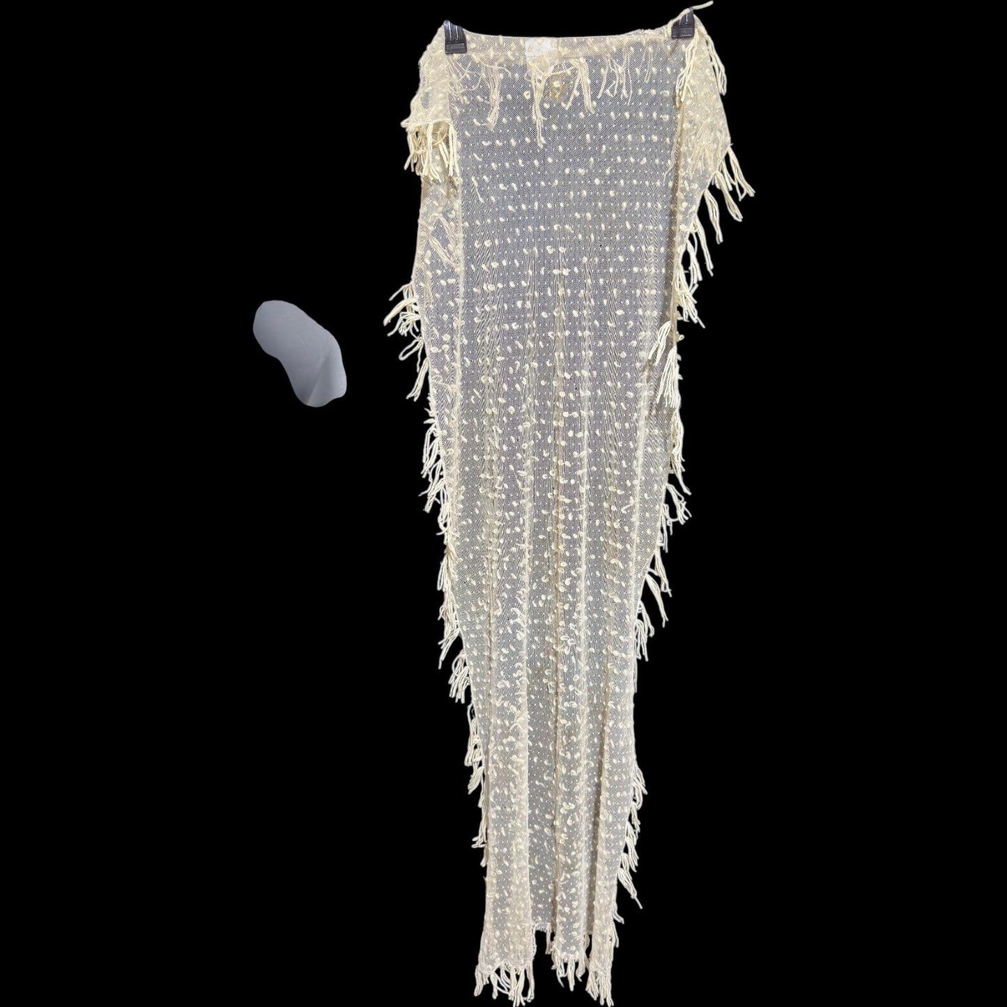 Victorian Edwardian fringed shawl scarf, Creamy White net and yarn Bridal Wrap