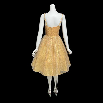 1950s vintage party dress, Peachy Copper sparkly metallic net tulle cocktail evening dress