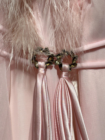 LUCIE ANN Claire Sandra dressing gown robe, vintage 1960s frothy pink full sweep marabou gown