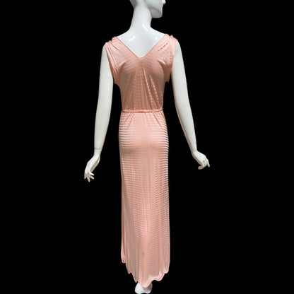 LORRAINE vintage 1940s nightgown slip dress, Shiny peachy pink bias cut slip dress, full length