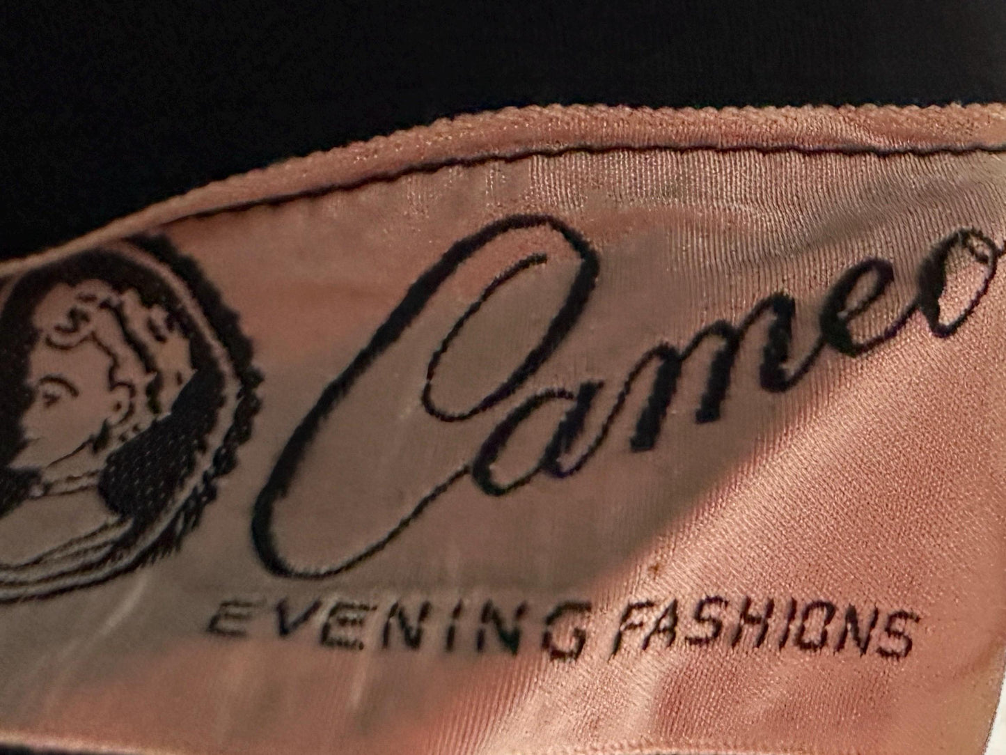 CAMEO vintage 1960s evening dress gown, black formal dress, backless watteau back
