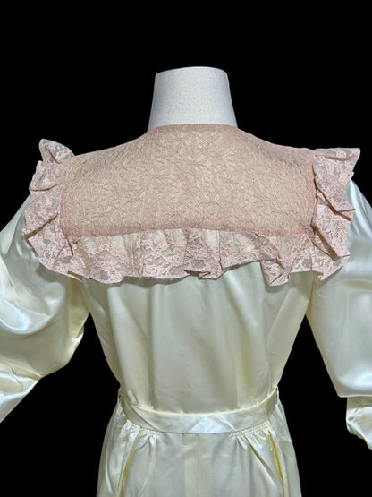 1930s vintage nightgown robe set, candlelight cream and old rose shiny night dress bridal trousseau