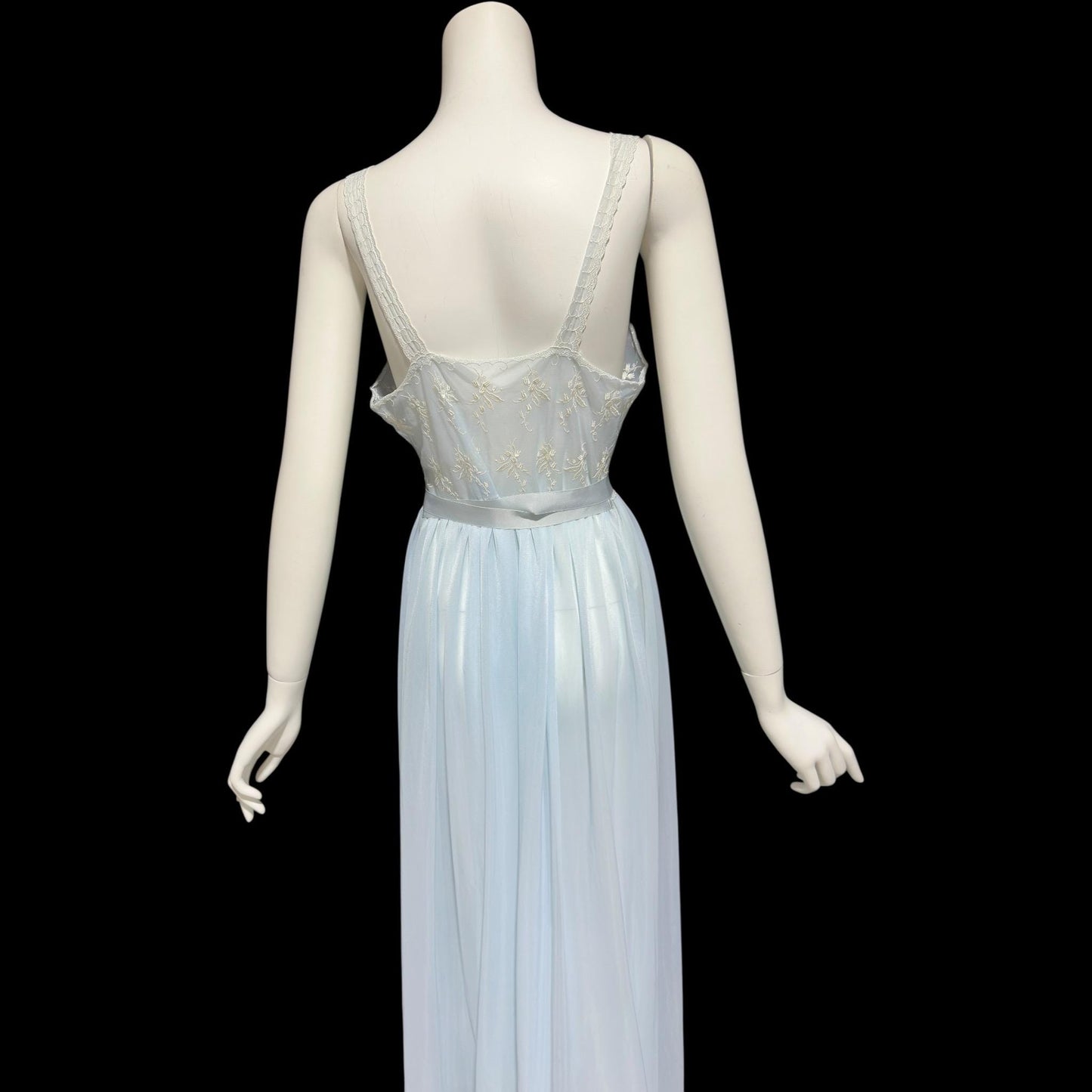 ROGER'S RUN-PROOF 1950s vintage Nightgown: powder blue sheer Nylon Slip Dress with white embroidery