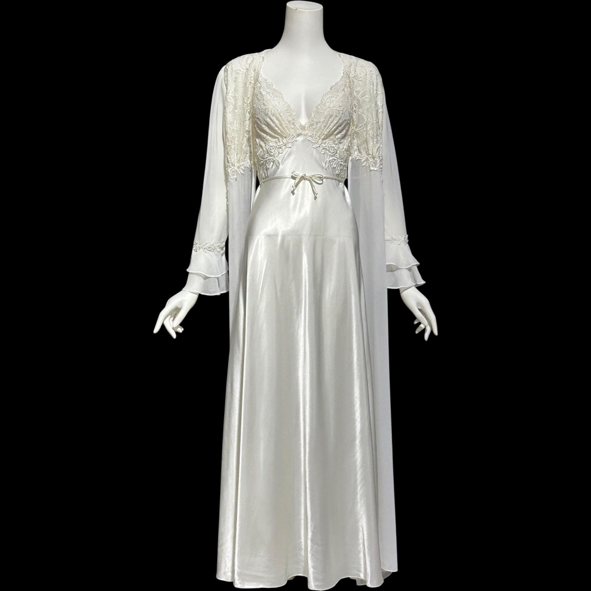JONQUIL Diane Samandi, vintage 1980s White bridal peignoir dressing gown and slip dress