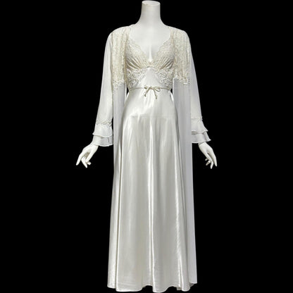 JONQUIL Diane Samandi, vintage 1980s White bridal peignoir dressing gown and slip dress