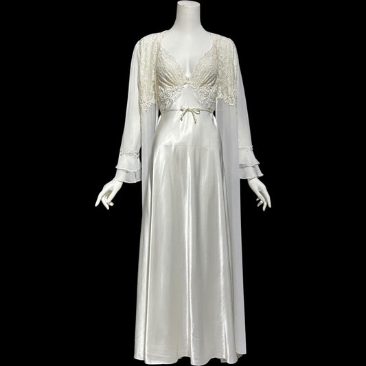 JONQUIL Diane Samandi, vintage 1980s White bridal peignoir dressing gown and slip dress
