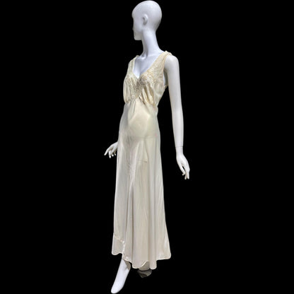 LAURA LANE Vintage Nightgown slip dress, 1940s pearly white satin Lingerie Dress, Medium