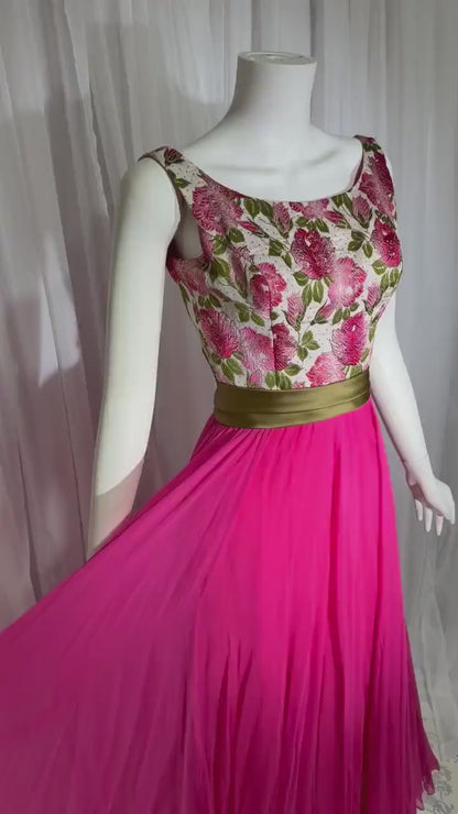 WILL STEINMAN vintage Evening dress, 1960s Pink Floral Chiffon and Brocade gown