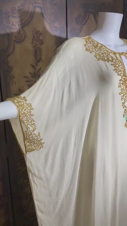 JEANNIE MCQUEENY vintage caftan evening dress, Y2K Silk Beaded Palm Beach Glam kaftan