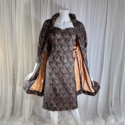 vintage 1950s LILLI DIAMOND Cocktail Dress and Matching coat, Black lace evening dress