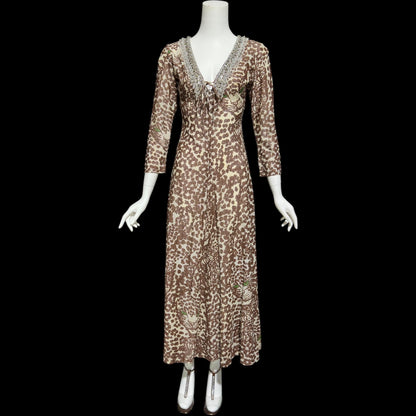 TAMMY vintage 1970s lurex maxi dress, slinky leopard animal print metallic knit dress