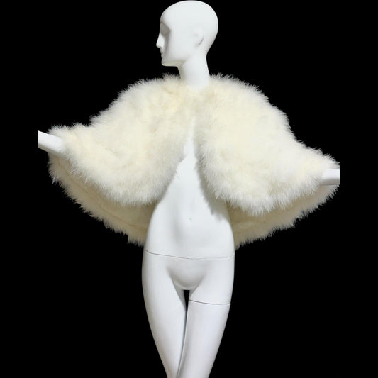 1960s Vintage feather cape jacket, Snowy white marabou wedding bridal capelet evening stole