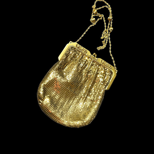 WHITING & DAVIS vintage 1960s mesh bag purse, gold mesh dance evening bag